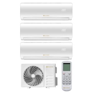 Aparat aer conditionat Goldsense Defender, sistem multisplit trei incaperi, doua interne 9000 btu/h respectiv o interna 12000 btu/h, I Feel, filtru carbon activ, auto curatare, smart air flow